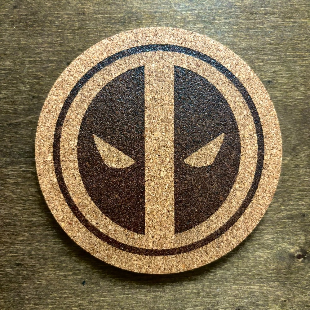 Deadpool Logo Laser Engraved Cork Coaster
